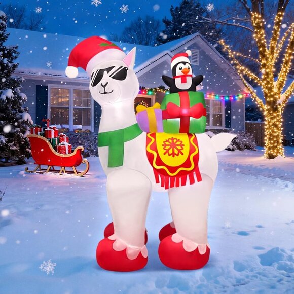 ⚡5FT Christmas Inflatables Alpaca Penguin with Gift Box Outdoor Decorations - Picture 5 of 6